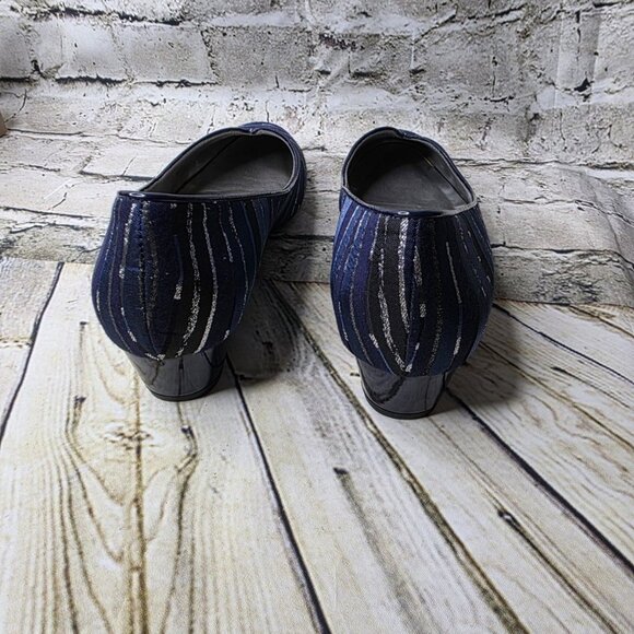 PROXY Navy Silver Multi Stripe Womens Emastine Dress Wedge Shoes  Size 9.5M - Picture 5 of 9